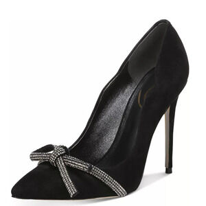 Sam Edelman Womens Deela Rhinestone Bow Pumps 9M Black Satin Heels NIB